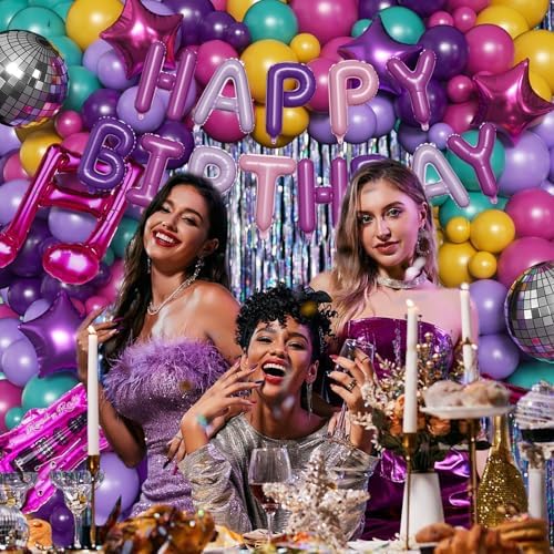 167PCS Purple Pink Teal K-Pop Music Themed Birthday Decorations with HAPPY BIRTHDAY &Musical Symbols & Disco Star & Guitar Foil Balloons for Kpop Music Girls Fans Birthday Party Grad Prom Decoration - Image 2