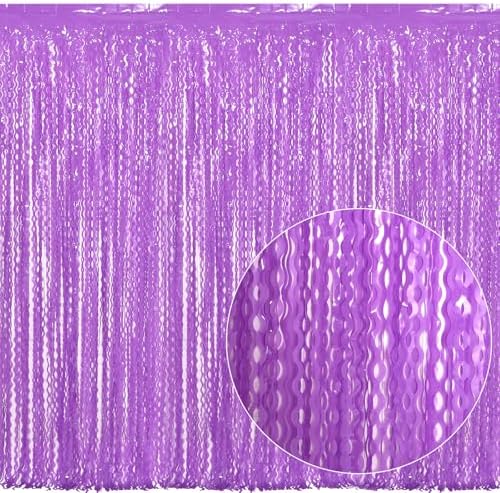 4 Pack Wavy Purple Metallic Tinsel Foil Fringe Curtains - 3.3x6.6 Feet Party Streamer Halloween Decor Foil Curtain Backdrop Holiday Celebration Party Decorations - Image 2