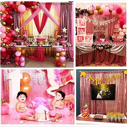 Poise3EHome Fuchsia Pink Sequin Backdrop Curtains, 2 Panels 2FTx8FT Glitter Background for Party Birthday Party Baby Shower Wedding Christmas Thanksgiving Holiday Festival Decor - Image 3