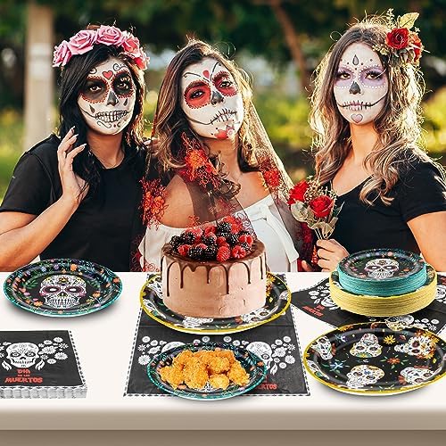 180Pcs Day of the Dead Party Supplies Paper Plates and Napkins Serve 60 - Image 6