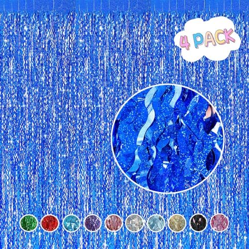 4 Pack Navy Blue Wavy Foil Fringe Curtains Party Decorations - 3.3 ft x 6.6 ft Streamer Tinsel Curtain Party Photo Backdrops for Birthday Party - Image 2
