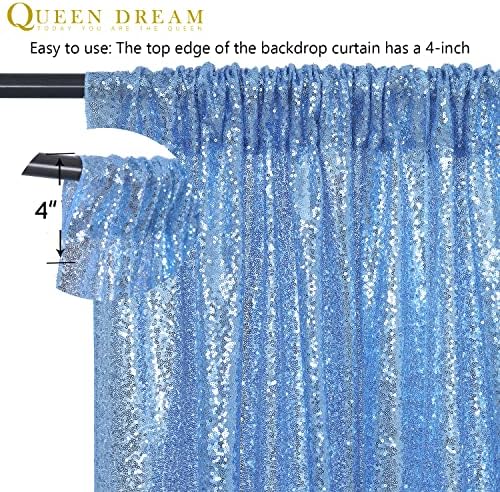 Sequin Backdrop Drapes 3 Panels Fabric Curtain 2FT x 8FT Baby Blue Wedding - Image 6
