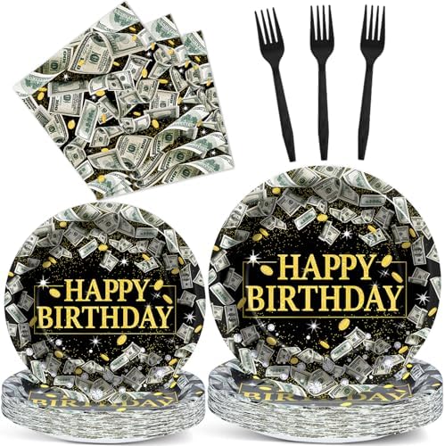 gisgfim 96Pcs Money Birthday Party Supplies Paper Plates Napkins by gisgfim