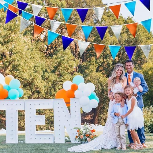 Orange Blue Silver Party Decorations Metallic Fabric Triangle Pennant Banner Flag Bunting Garland for Space Theme Birthday Wedding Bridal Shower Baby Shower Engagement Graduation Party Supplies - Image 7