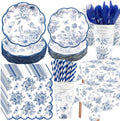 Funnymoom 452 Pcs Blue Floral Plates and Napkins Party Supplies, Scalloped Chinoiserie Blue White Flower Paper Plates Napkins Cups Tablecloth Cutlery Straw for Wedding Bridal Tea Party Decoration by Funnymoom