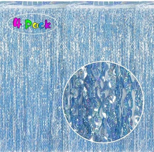 4 Pack Wavy Blue Tinsel Fringe Backdrop Streamers Backdrop Sparkle - Image 2