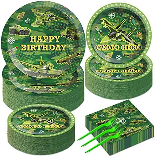 gisgfim 50 Guests Army Birthday Party Decorations Camo Birthday Party Supplies Army Party Plates and Napkins Military Soldier Camouflage Party Decorations Favors for Birthday Baby Shower 200 PCS by gisgfim
