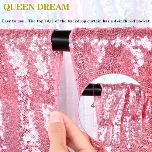 Backdrop Curtains Blush Pink Glitter Sequin Photo Curtain 6 Panels 2ftx8ft - Image 5