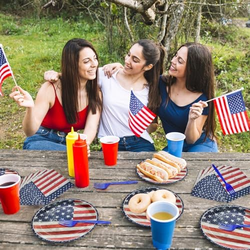 96 Pieces 4th of July Plates and Napkins Set, Vintage American Flag Disposable Tableware with Paper Plates Napkins and Forks for BBQ Picnic Party, Serves 24 - Image 5
