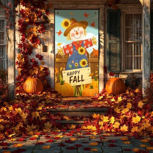 BlissYard Fall Door Cover Thanksgiving Decor Scarecrow Pumpkin 35x71 Inch - Image 3