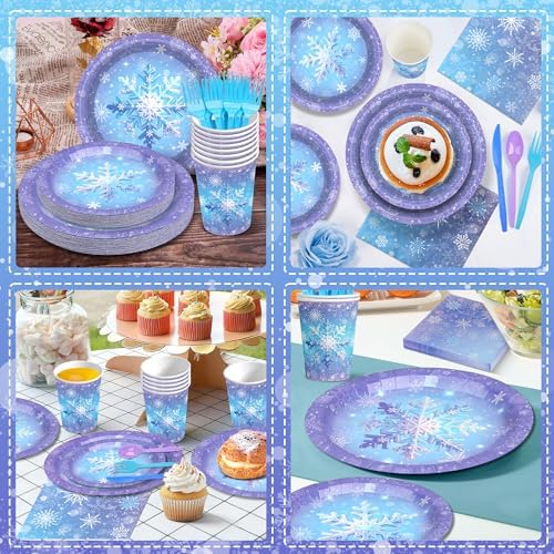 175Pcs Snowflake Paper Plates and Napkin Blue Purple Christms Themed Plate - Image 5