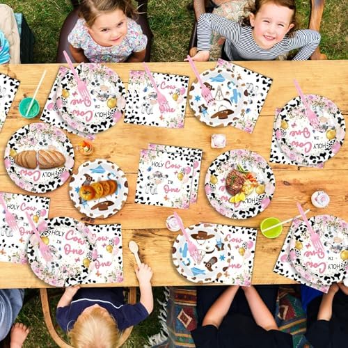 gisgfim 96Pcs Holy Cow Party Supplies Paper Plates Napkins Cow Party Decor - Image 5