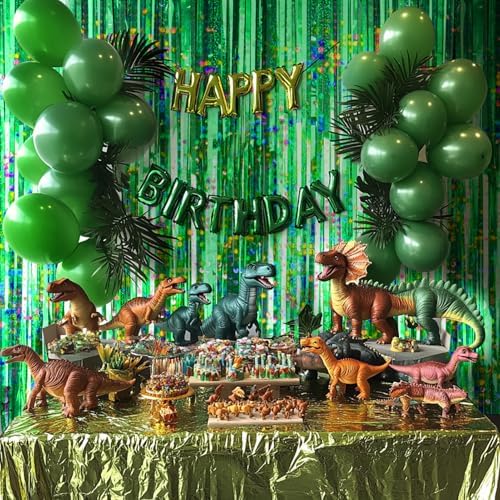 4 Packs Green Foil Fringe Curtain, Green Glitter Metallic Tinsel Backdrop for Birthday, Wedding, Baby Shower, Halloween, Christmas, Hawaiian Luau, Football, Dinosaur Jungle Party Decorations Supplies - Image 2