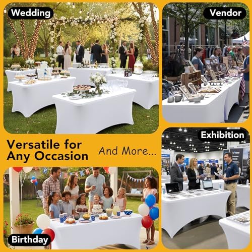 6-Pack Premium White Spandex Tablecloths for 8ft Rectangle Tables - Image 5