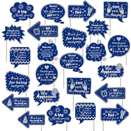 24pcs Customer Service Week Appreciation Decor Photo Prop, Blue, Silver by Weekgrat