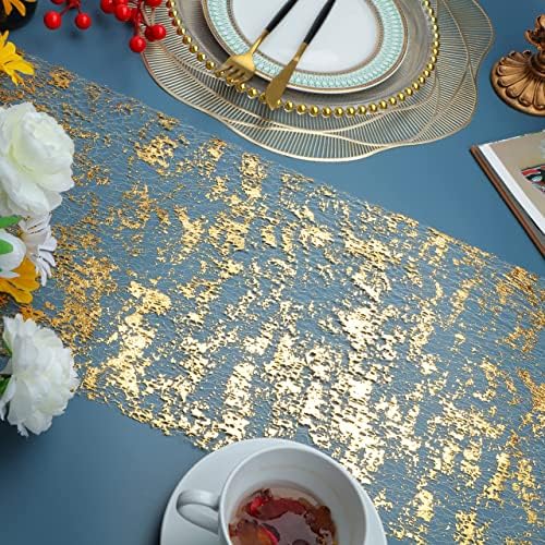 Snowkingdom Gold Table Runner, Sequin Glitter Metallic Foil Thin Mesh Sparkly Runner Roll 49 Feet, Gold Birthday Party Decorations, for Event Wedding Showers Christmas Thanksgiving Festive - Image 3