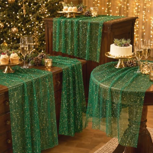 4Pcs Green Gold Table Runner, 29 x 72 in Sheer Gauze Table Decor - Image 6
