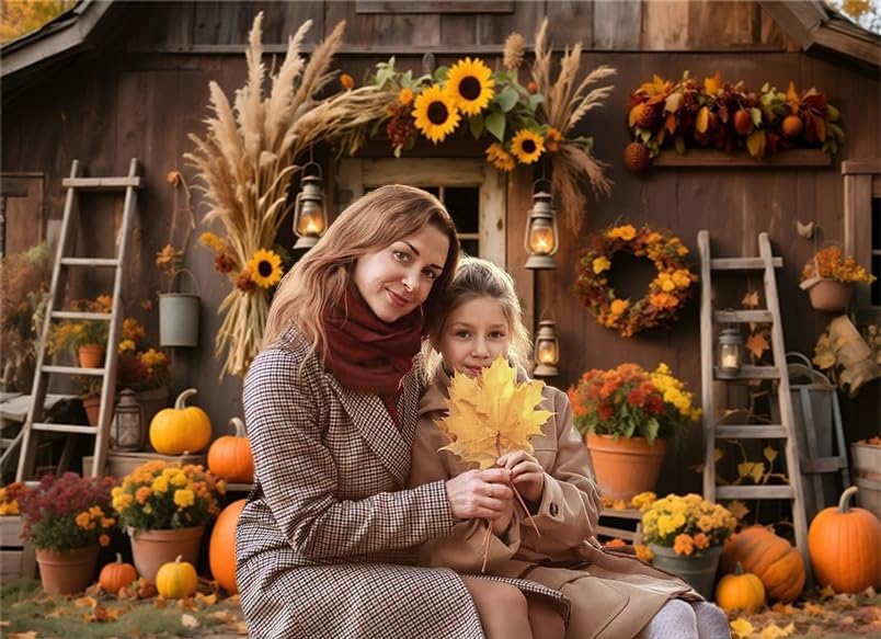 15x10ft Fall Photo Backdrop Rustic Wooden Barn Door Pumpkin Harvest Backdrop Country Fall Festival Backdrops for Photoshoot Thanksgiving Decorations Photographic Studio Photo Backgrounds - Image 4
