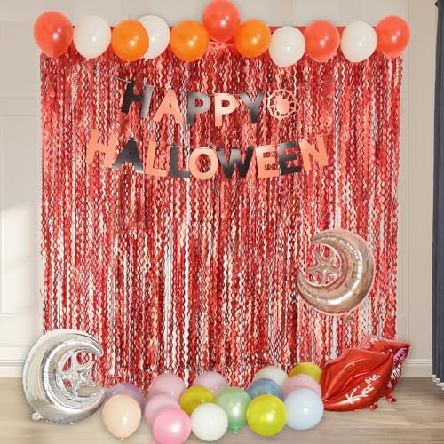 4 Pack Red Streamers Party Decorations - 3.3x6.6ft Foil Curtain Background for Birthday Decorations | Wedding | Halloween | Christmas Party Decoration | Red Tinsel Backdrop - Image 4