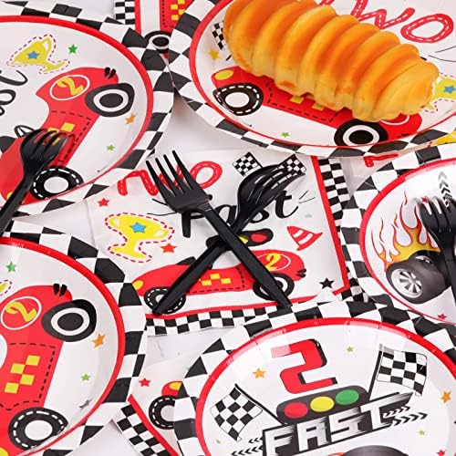 96pcs Two Fast Plates and Napkins Race Car Party Decorations Racing 2 fast Party Plates and Napkins Set Racing Sports Themed Dinnerware for Two Fast Kids Boys Birthday Supplies Favors, Serve 24 - Image 5