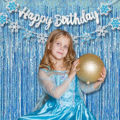 BRAVESHINE Light Blue Streamers Party Backdrop - 2 PCS Foil Fringe Curtains - Image 3