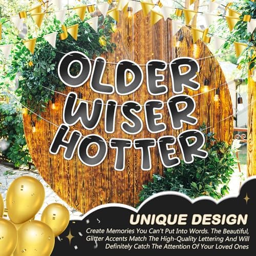 Fulmoon Older Wiser Hotter Banner Birthday sign, Bright Black and White - Image 4