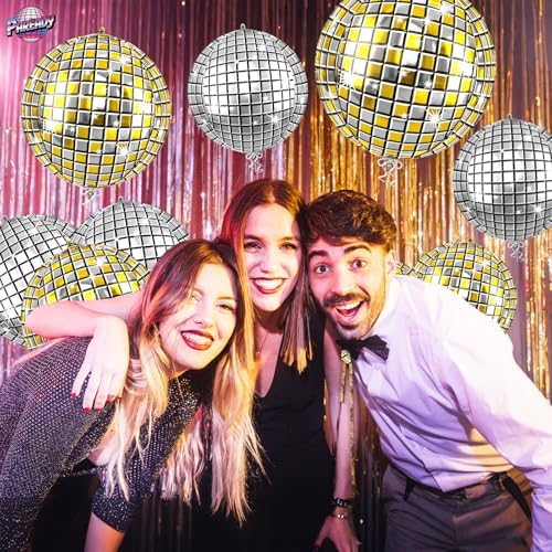 6pcs 22 Inch Gold and Silver Disco Ball Balloons, Silver Big Disco Balloons, Gold 4d Large Foil Aluminum Balloon For Birthday Baby Shower 70s 80s 90s Theme Party Wedding Engagement Graduation Decor - Image 4