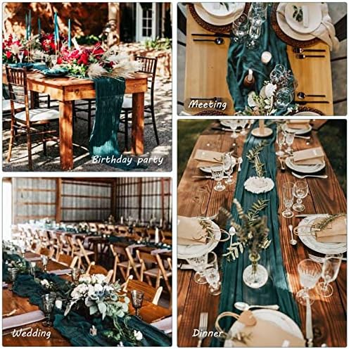 35x120 Inch Dark Teal Cheesecloth Table Runner Boho Wedding Party Decor - Image 6