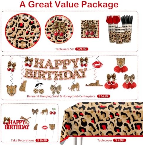 208PCS wellspar Cheetah Print Birthday Decorations Tableware Set, 25 Guests - Image 3