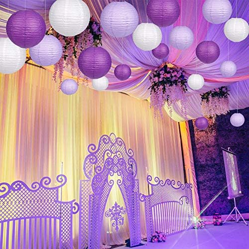 Round Hanging Paper Lanterns Purple Party Decorations 15pcs - Image 4