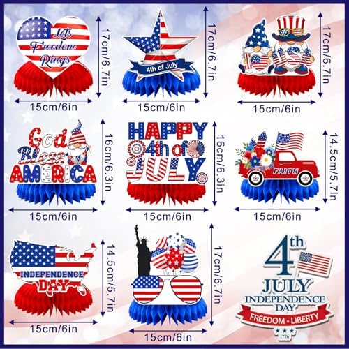 JULMELON 8 Pcs 4th of July Table Decorations, 3D Honeycomb Centerpieces - Image 2