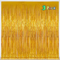 Pure Gold Fringe Curtain Backdrop 3 Pack, 3.2 x 8.2 FT Party Decorations by Melsan