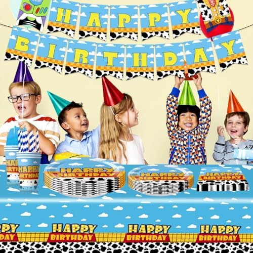 Cartoon Cowboy Birthday Supplies, Cute Funny Happy Birthday Tableware for Kid, Party Decoration Supplies with Banner, Tablecloth, Plate, Paper Cup, Napkin - Image 3