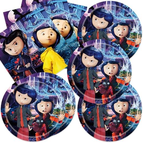 Coraline Party Supplies 40pck include 20 plates, 20 napkins for the birthday party decoration (White-17) by ShrooFit