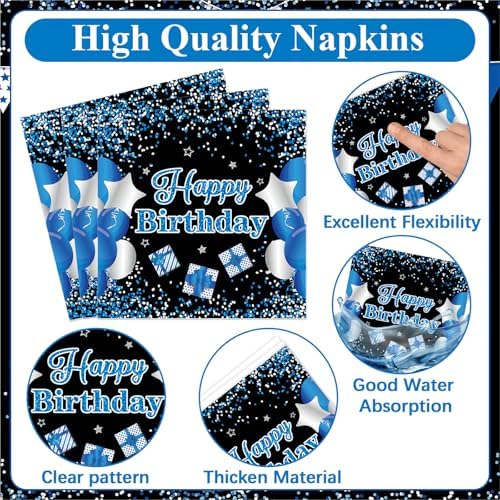 Qyeahkj 100 Pcs 16th Birthday Decorations for Boys Official Teen Supplies Plate Napkin Forks Set Disposable Blue 16th Birthday Tableware Paper Plates Dinnerware for Kids Teenager Favors Serve 25 - Image 4