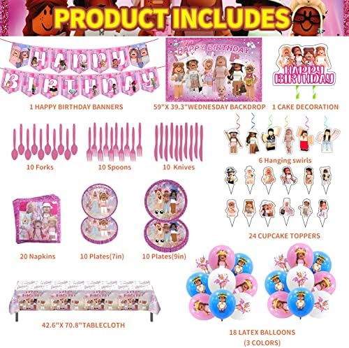 Birthday Party Supplies - Theme Children's Party Decorations Included Happy Birthday Banner, Backdrop, Hanging Swirls, Tablecloth, Cupcake Cake Toppers, Plates, Tableware, Napkins, Balloons - Image 2