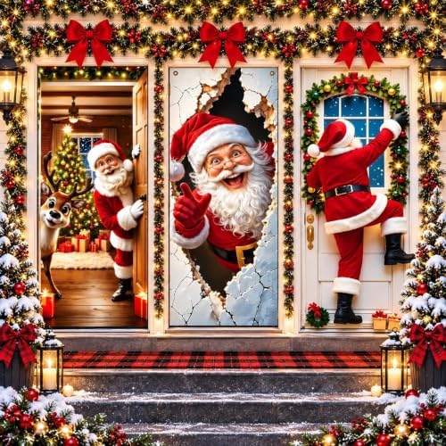 Christmas Door Cover Decorations Banner for Front Door Reindeer and Santa by Unknown