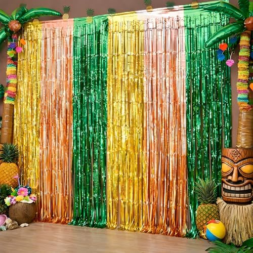Luau Party Decorations - Green Gold Rose Tropical Streamers Backdrop Banner | Hawaiian Party Decorations for Indoor Outdoor - Summer Beach Pool Birthday Favors Supplies for Home Wall,2 Pack by OHOME
