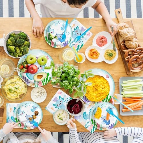 96Pcs Blue Axolotl Cute Cartoon Animals Party Plates Supplies Tableware Decorations Disposable Paper Plates Napkins Forks for Kids Birthday Baby Shower, Serves 24 - Image 5