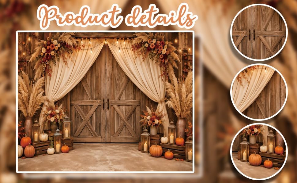 12x8ft Fall Photo Backdrop Barn Door Thanksgiving Backdrops for Photography - Image 7