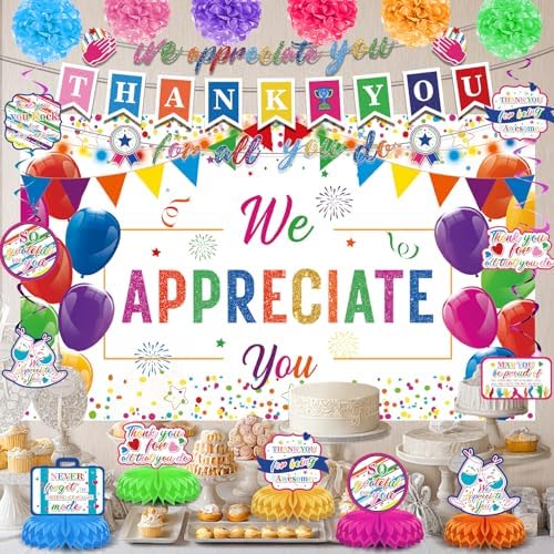 We Appreciate You Decorations Colorful Thank You for All You Do Banner Honeycomb Centerpieces Hanging Swirls for Employee Appreciation Gifts Pastor Teacher Doctor Labor Day Retirement Party Decor - Image 2