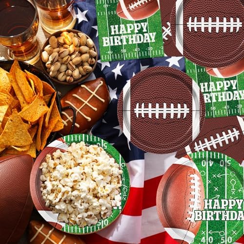 Football Birthday Party Decorations Includes Plates, Napkins, Cups, Banner, Balloons, Touchdown Tablecloth for Football Birthday & Tailgate Party Decorations, Serves 24 - Image 3