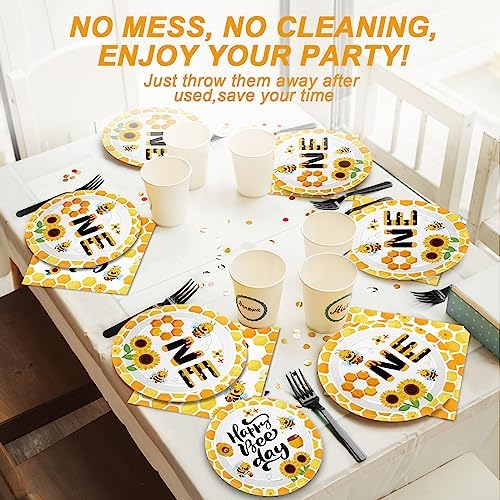 Qyeahkj 100 Pcs Bee 1st Birthday Party Supplies Paper Plates and Napkins Set Disposable Bee First Birthday Tableware Decorations for Bees Theme Baby Shower Serves 25 - Image 5