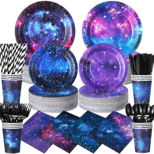 450 Pcs Space Galaxy Tableware Set, Serve 50, Blue Purple by Unknown