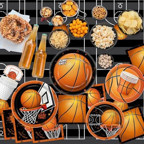 155 PCS Basketball Party Decorations - Basketball Party Supplies - Plates, Napkins, Cups, Basket Card, Banner, Hanging Swirls, Balloons, Tablecloth for Basketball Birthday Party Decorations, Serve 24 - Image 3