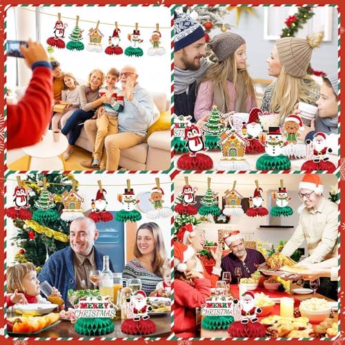 JULMELON 8 Pcs Christmas Table Decorations, 3D Xmas Honeycomb Centerpiece - Image 6