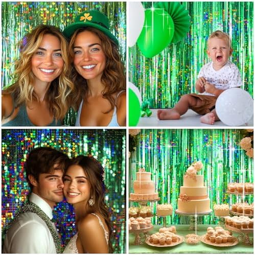 4 Packs Green Foil Fringe Curtain, Green Glitter Metallic Tinsel Backdrop for Birthday, Wedding, Baby Shower, Halloween, Christmas, Hawaiian Luau, Football, Dinosaur Jungle Party Decorations Supplies - Image 5
