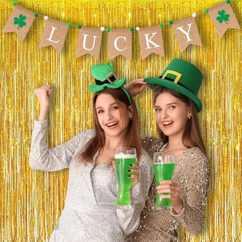 BRAVESHINE Gold Foil Fringe Curtains - 2Pcs 3.2x8.2ft Tinsel Photo Backdrop - Image 2