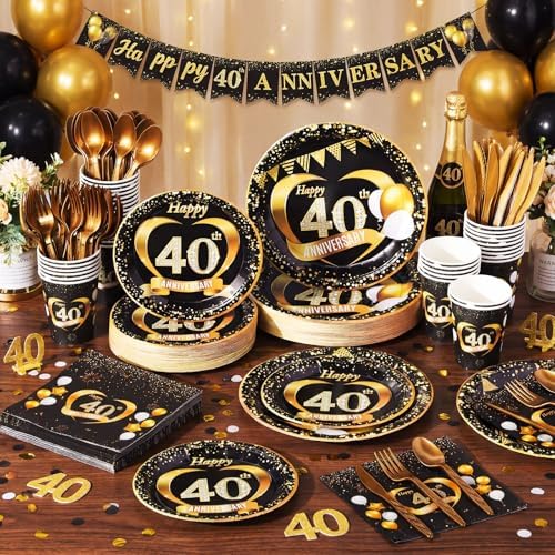 Pickmesh 400 Pcs 40th Anniversary Party Supplies, Black Gold Tableware Set - Image 6
