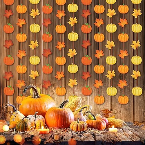 Ceenna 9 Pcs Fall Hanging Garlands, Maple Leaf and Pumpkin Decorations - Image 4